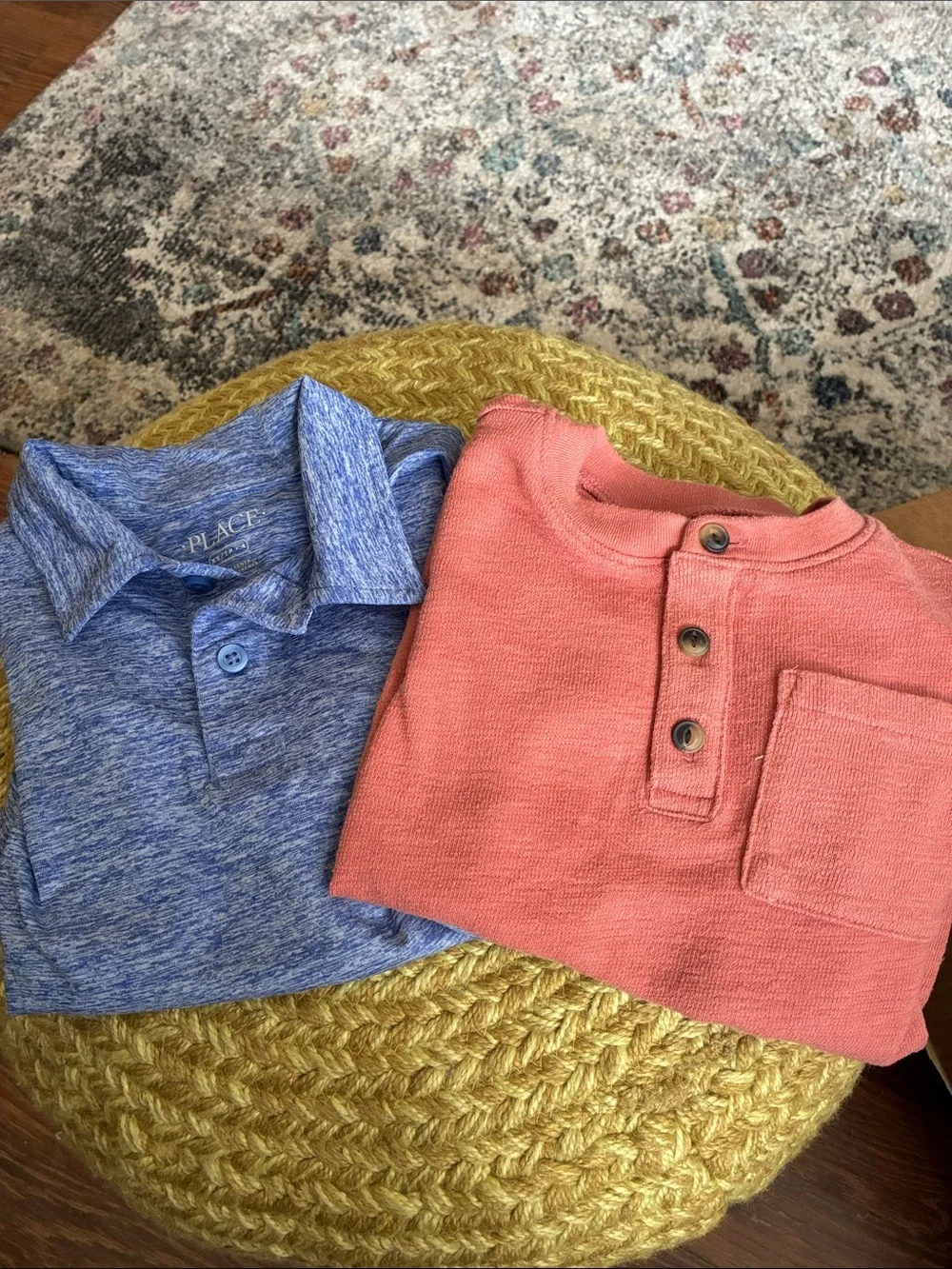 The Children's Place Heather Blue Polo and Coral Henley Top Set